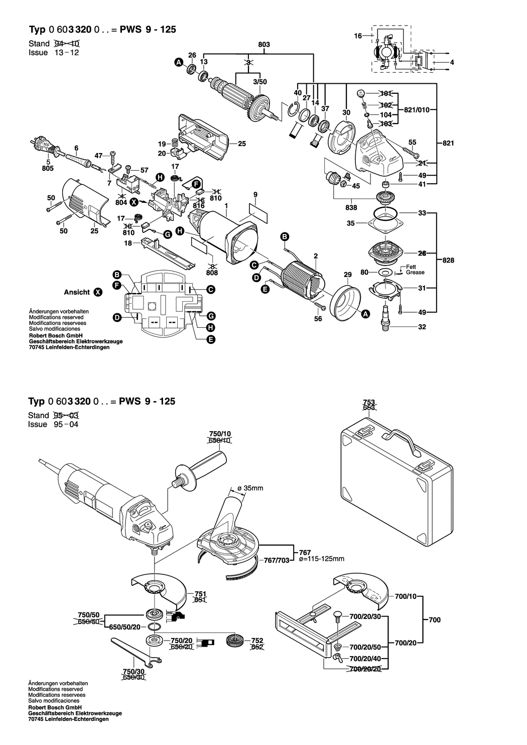 Bosch PWS 9-125 / 0603320003 / EU 230 Volt Spare Parts