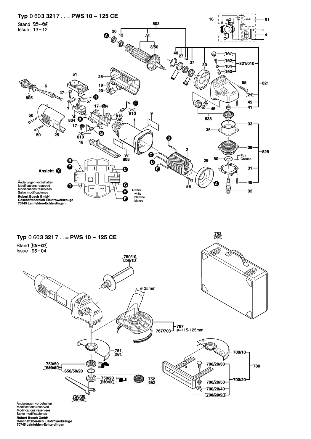 Bosch PWS 10-125 CE / 0603321732 / CH 230 Volt Spare Parts