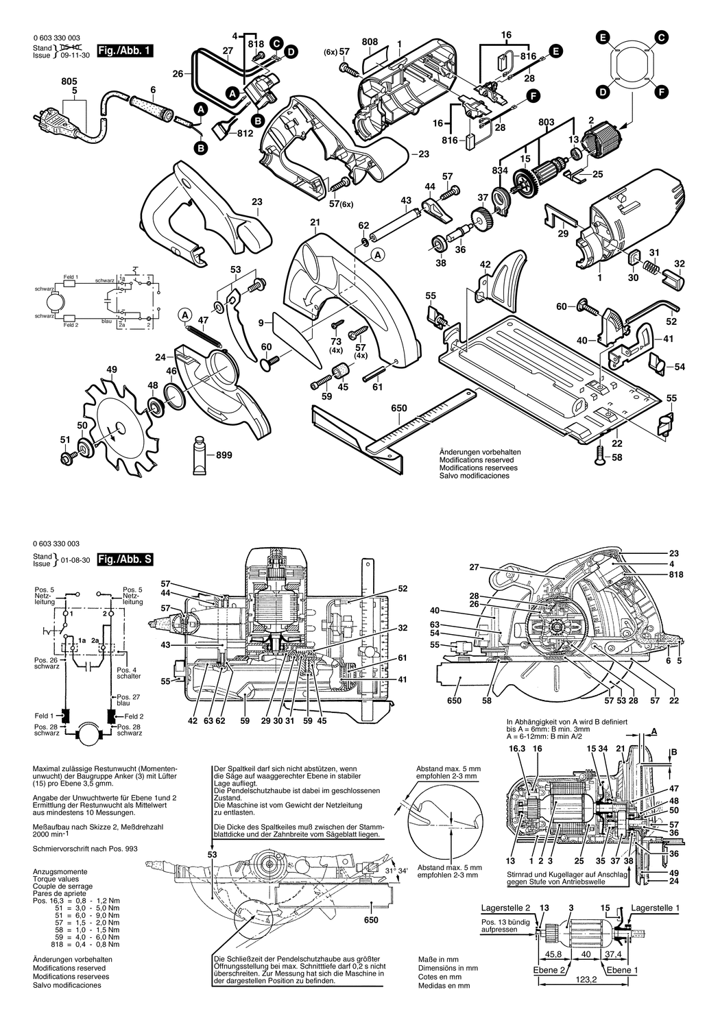 Bosch PKS 54 / 0603330032 / CH 230 Volt Spare Parts