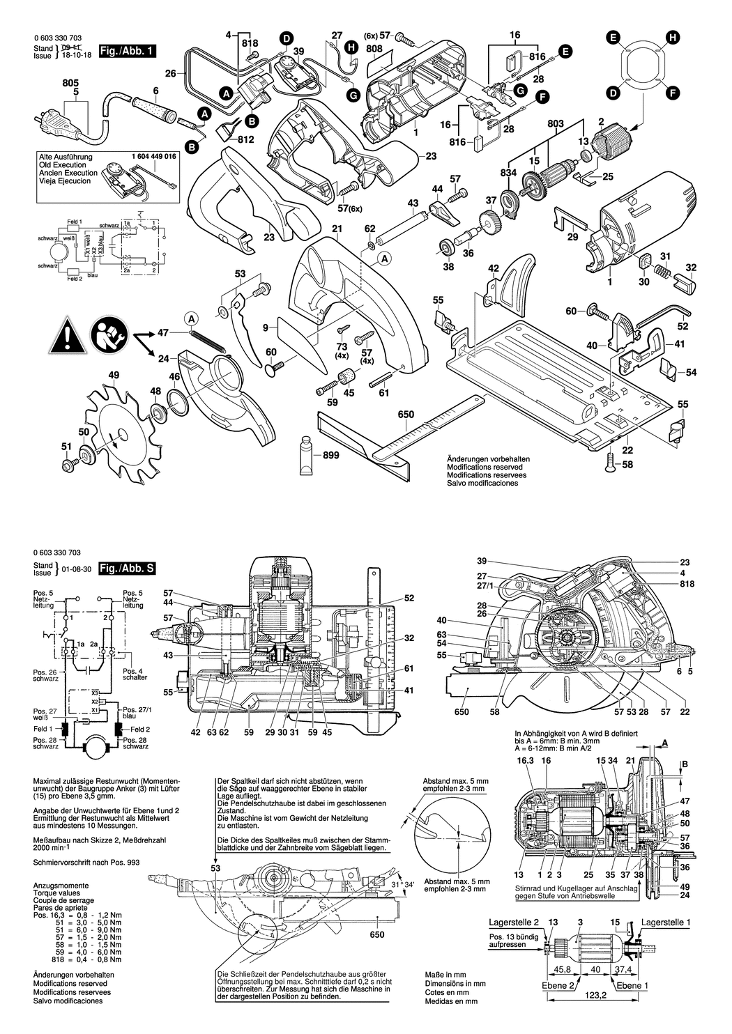 Bosch PKS 54 CE / 0603330703 / EU 230 Volt Spare Parts