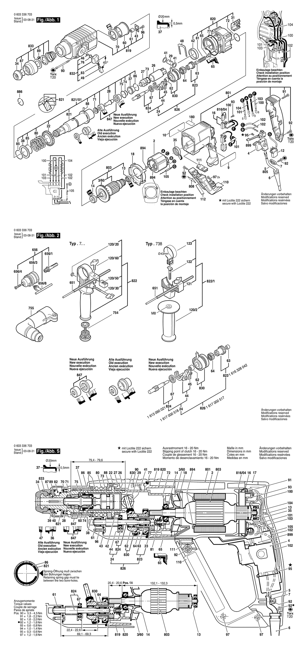 Bosch PBH 220 RE / 0603336732 / CH 230 Volt Spare Parts