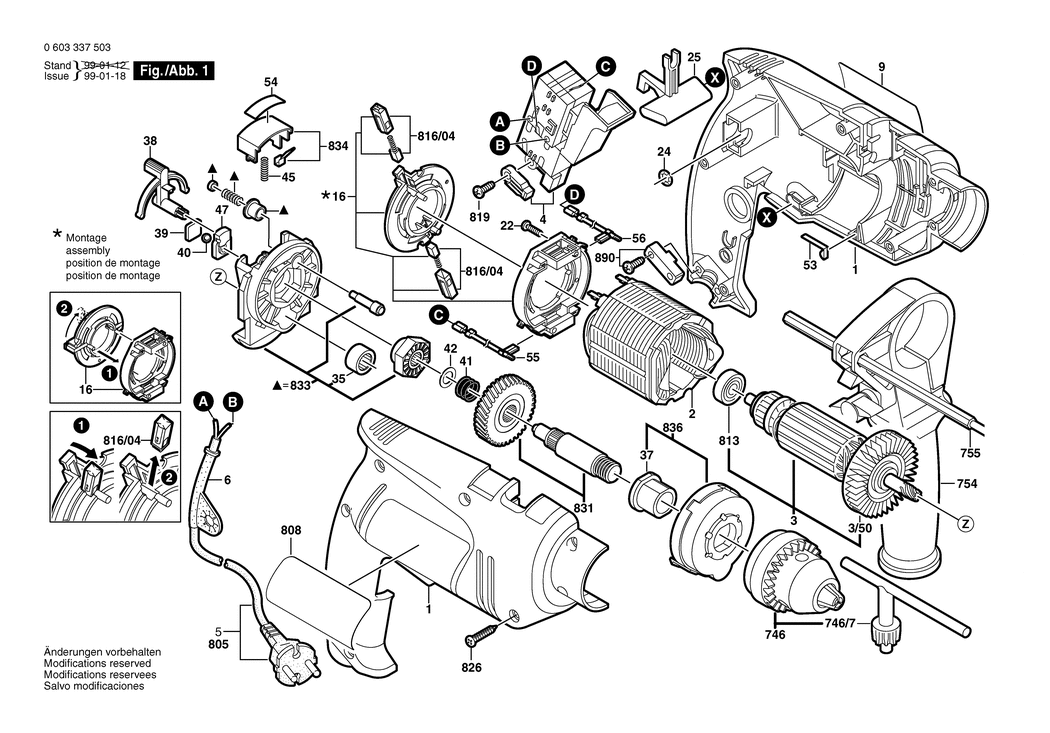 Bosch PSB 450 RE / 0603337532 / CH 230 Volt Spare Parts