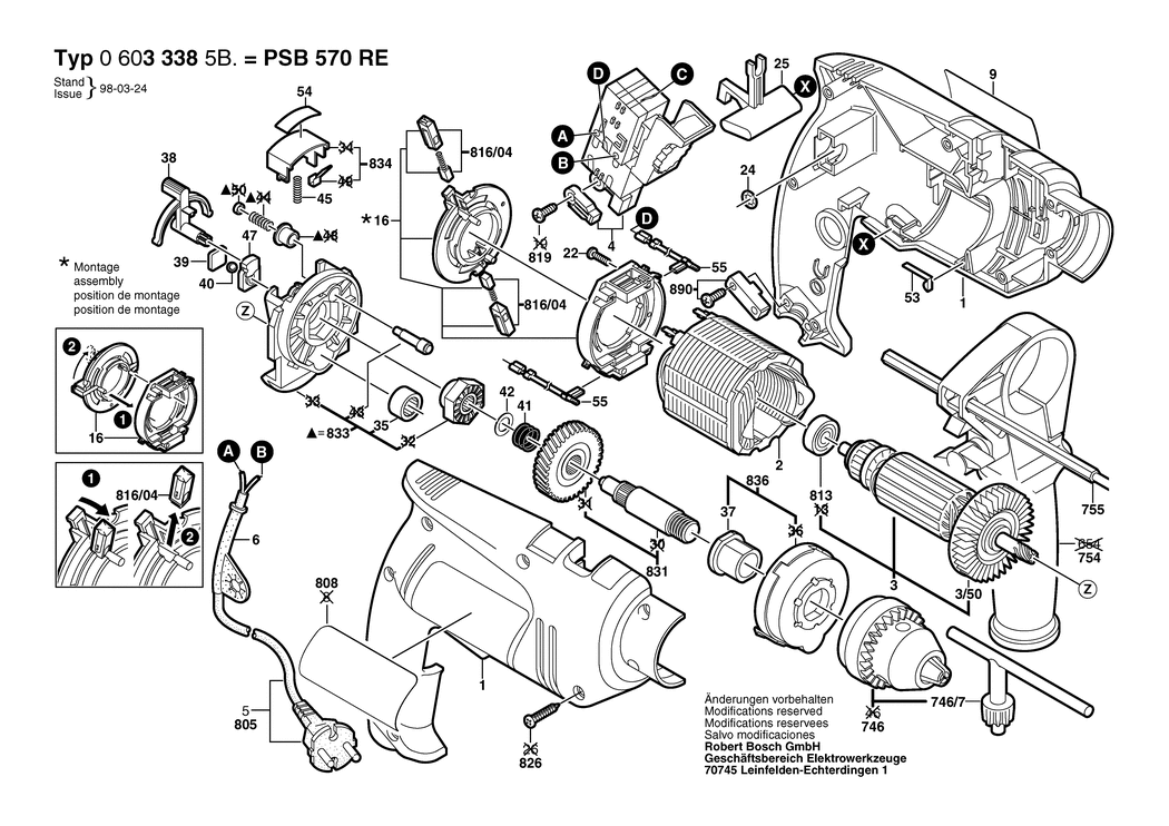 Bosch PSB 570 RE / 06033385B2 / EU 230 Volt Spare Parts