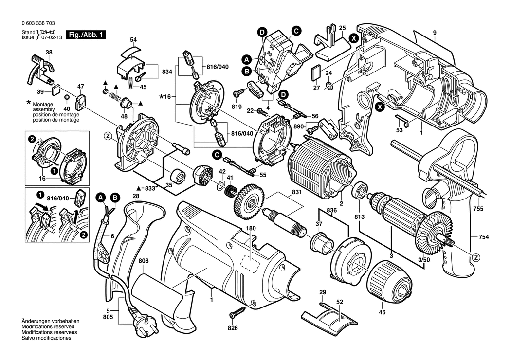 Bosch PSB 600 RE / 0603338750 / I 230 Volt Spare Parts