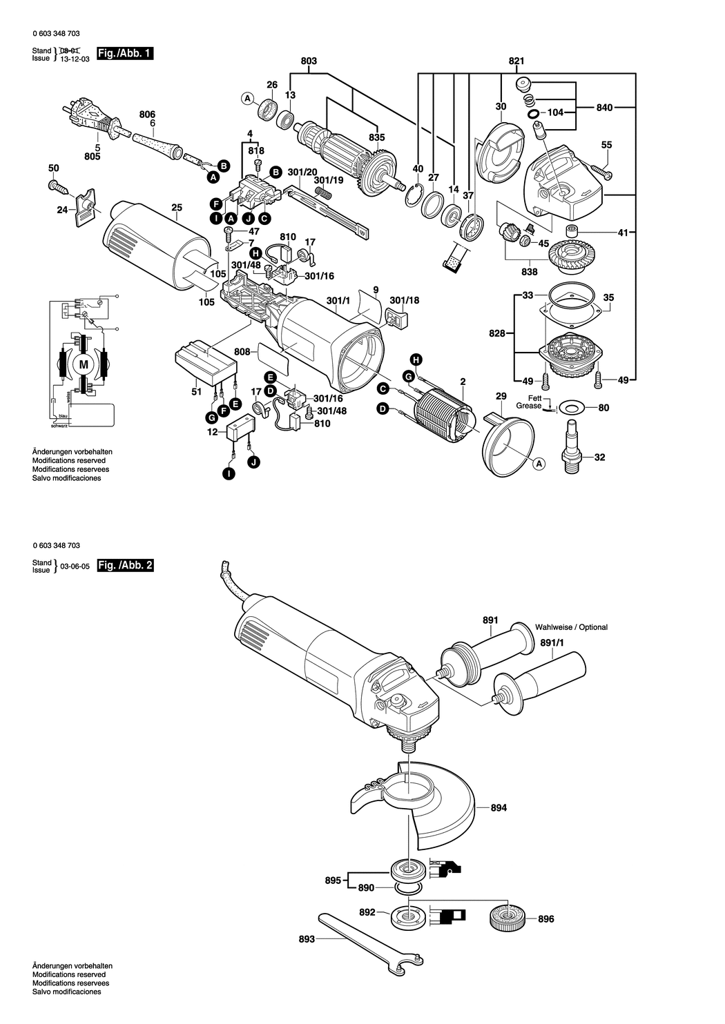 Bosch PWS 13-125 CE / 0603348703 / EU 230 Volt Spare Parts