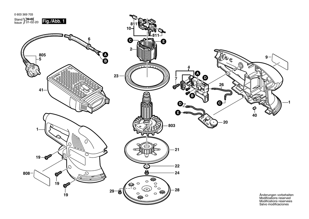 Bosch PEX 270 AE / 0603369732 / CH 230 Volt Spare Parts