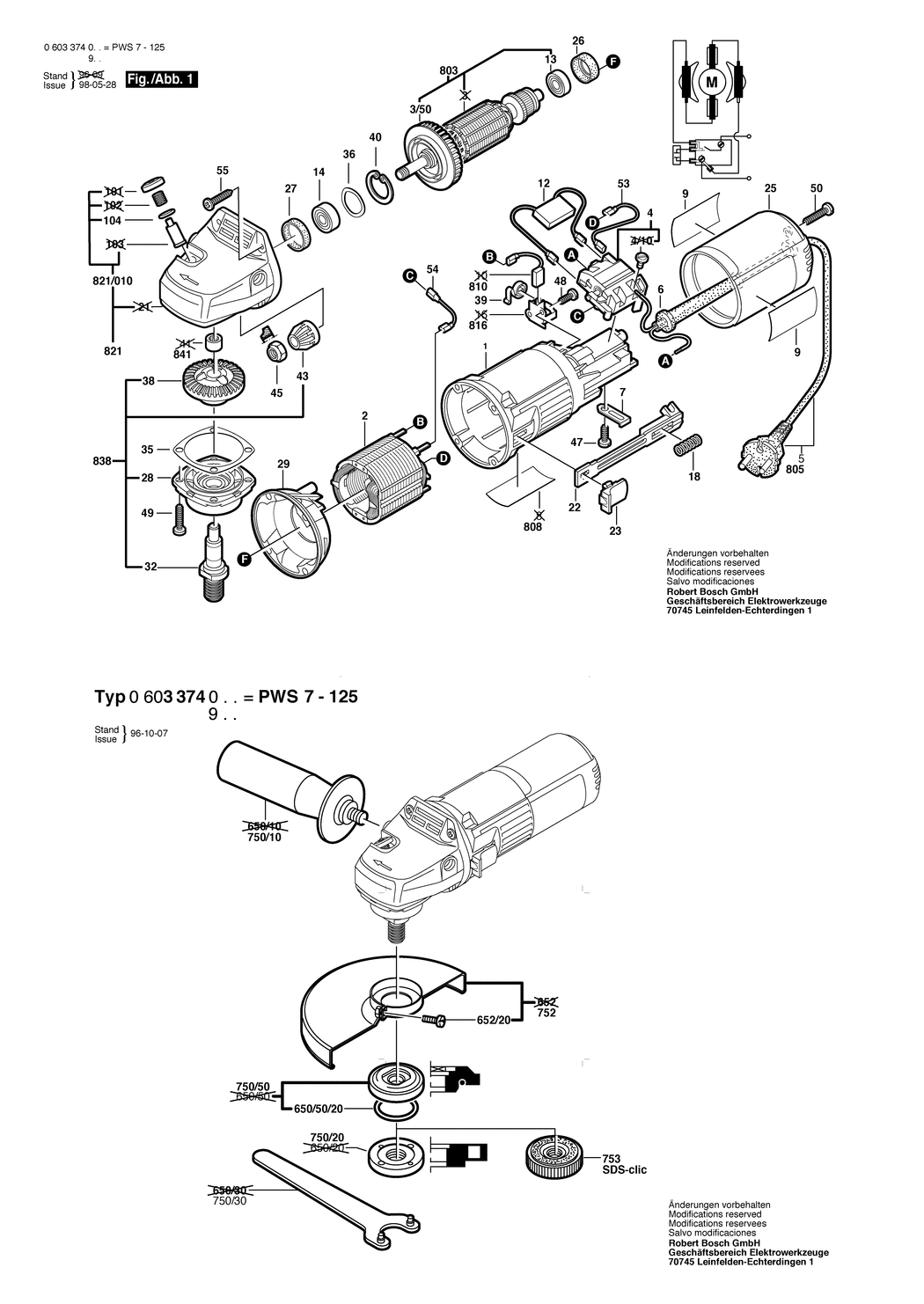 Bosch PWS 7-125 / 0603374032 / CH 230 Volt Spare Parts