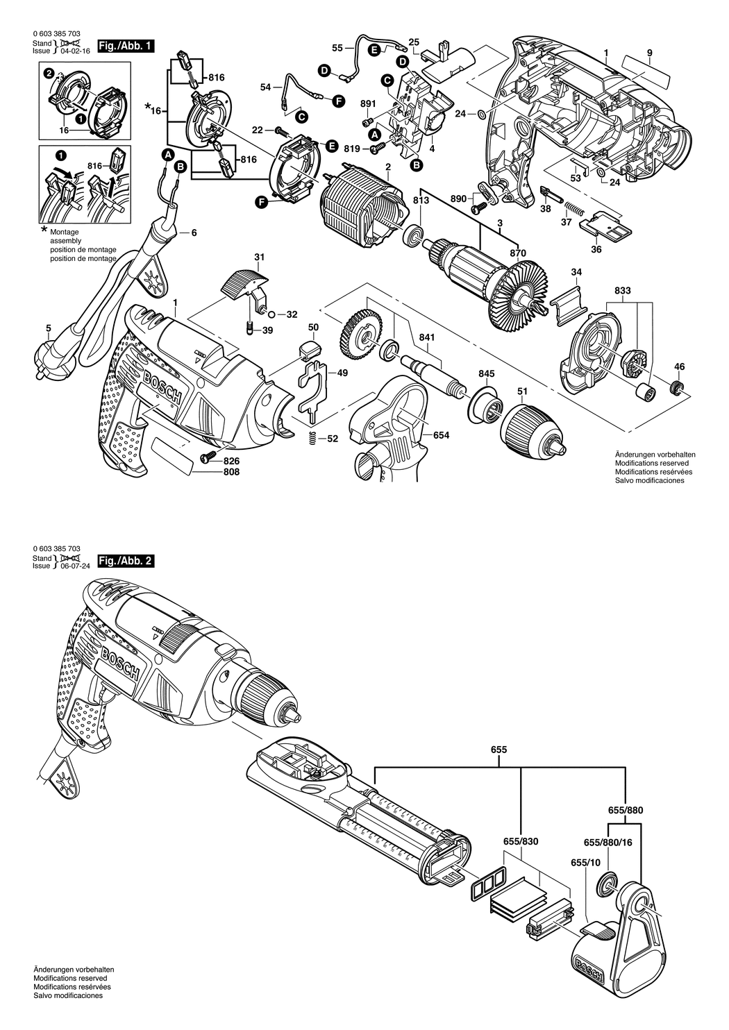 Bosch PSB 650 RA / 0603385732 / CH 230 Volt Spare Parts