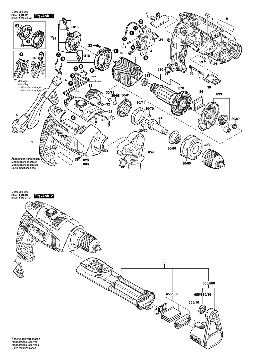 Bosch PSB 1000 RCA / 0603385803 / EU 230 Volt Spare Parts