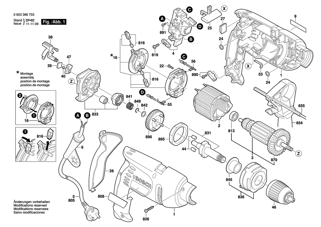 Bosch PSB 700 RE / 0603386732 / CH 230 Volt Spare Parts