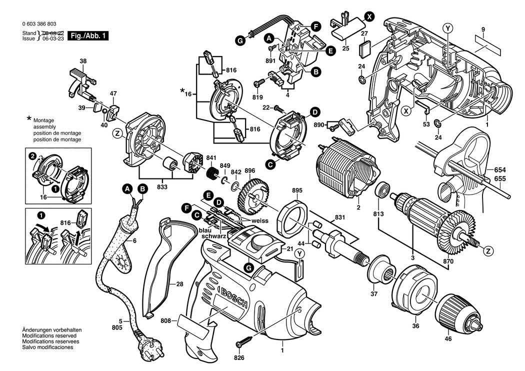 Bosch PSB 1000 RPE / 0603386832 / CH 230 Volt Spare Parts