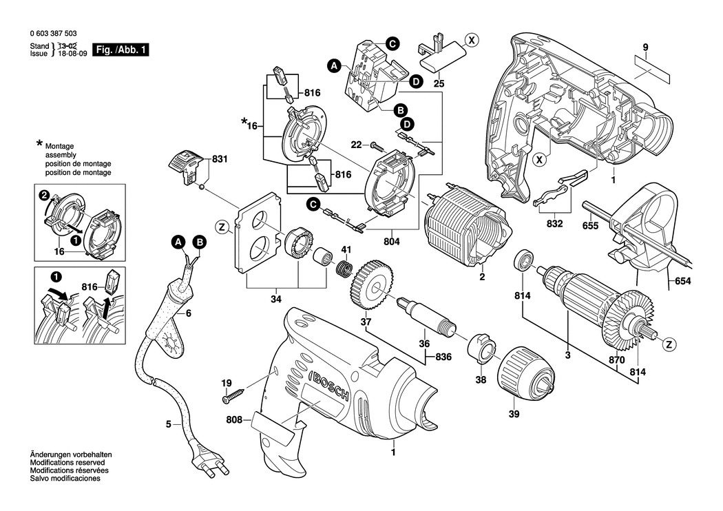 Bosch PSB 550 RE / 0603387532 / CH 230 Volt Spare Parts