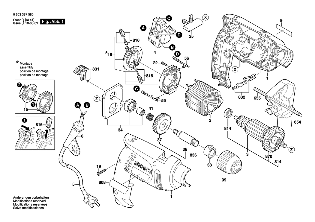 Bosch PSB 550 RE / 0603387585 / GB 230 Volt Spare Parts