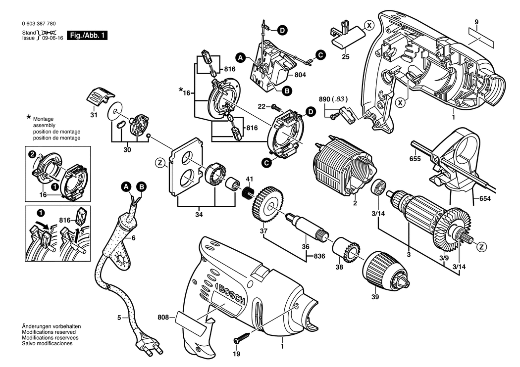 Bosch PSB 500 RE / 0603387785 / GB 230 Volt Spare Parts