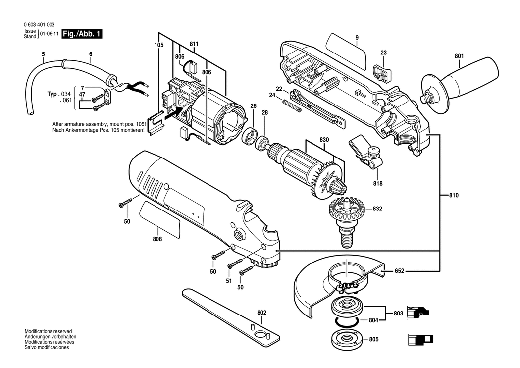 Bosch PWS 6-115 / 0603401807 / CH 230 Volt Spare Parts