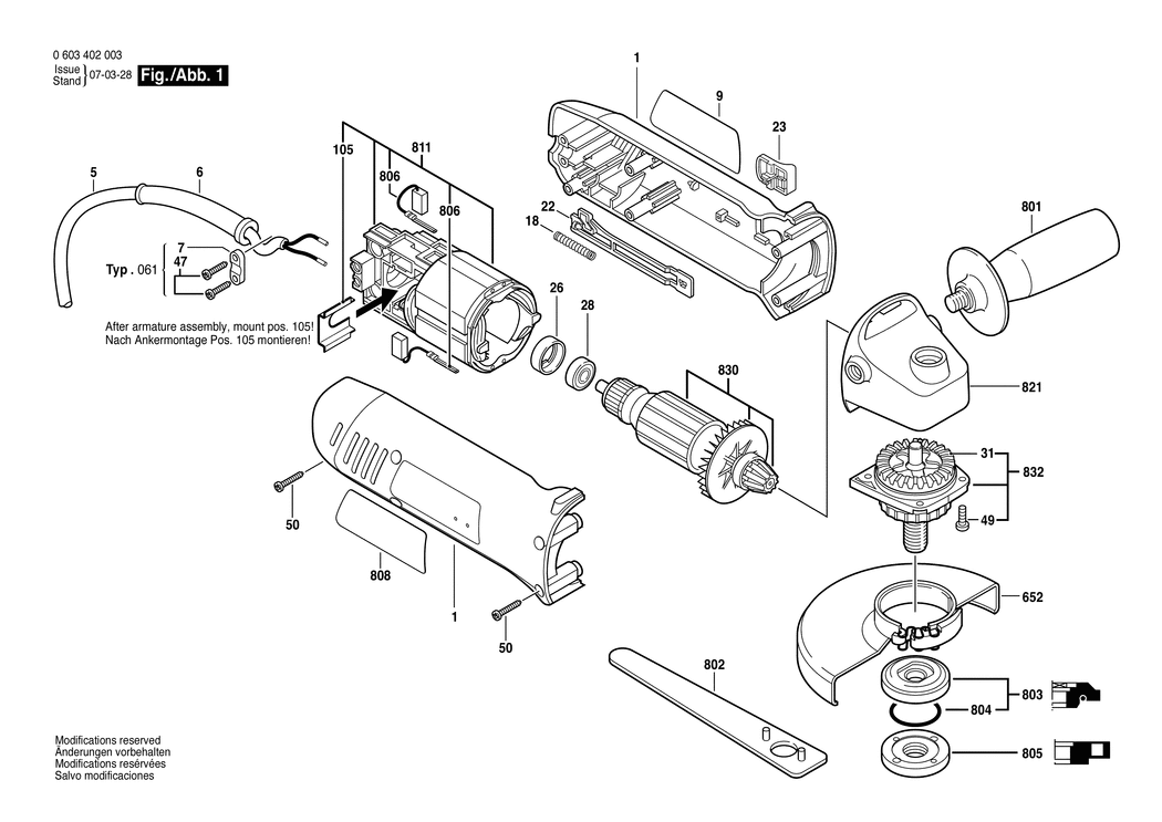 Bosch PWS 7-115 / 0603402003 / EU 230 Volt Spare Parts