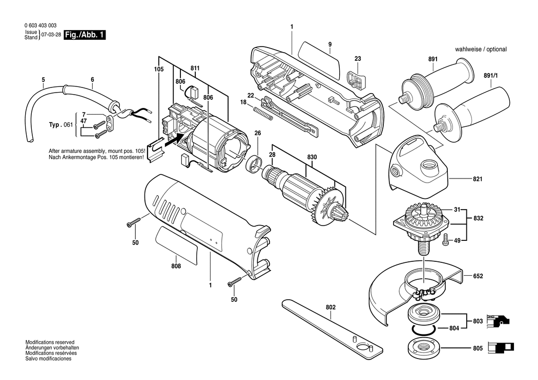 Bosch PWS 7-125 / 0603403032 / CH 230 Volt Spare Parts