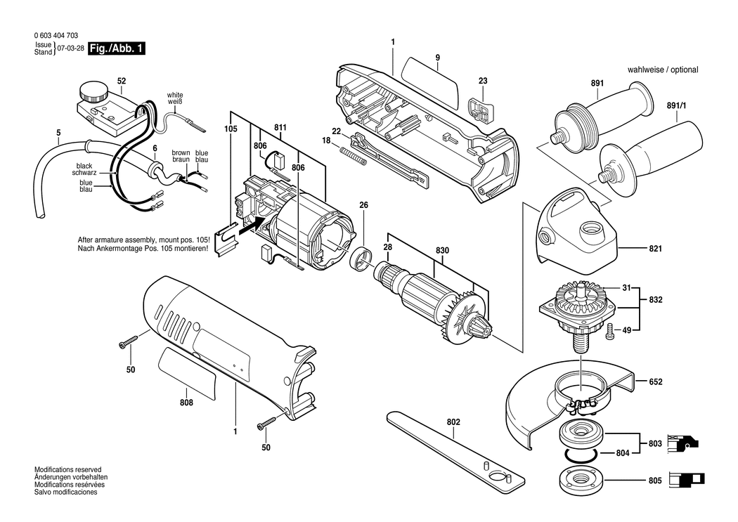 Bosch PWS 8-125 CE / 0603404703 / EU 230 Volt Spare Parts