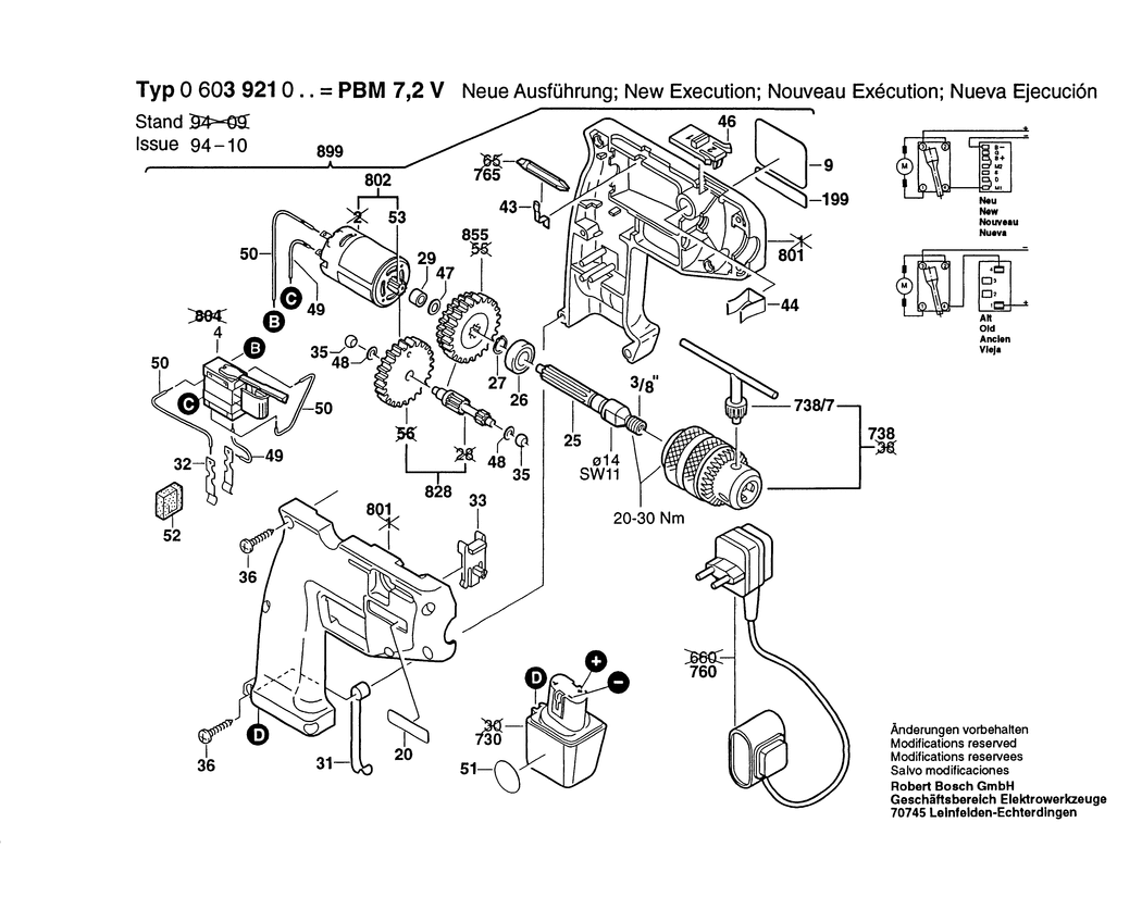 Bosch PBM 7.2 V / 0603921003 / EU 7.2 Volt Spare Parts