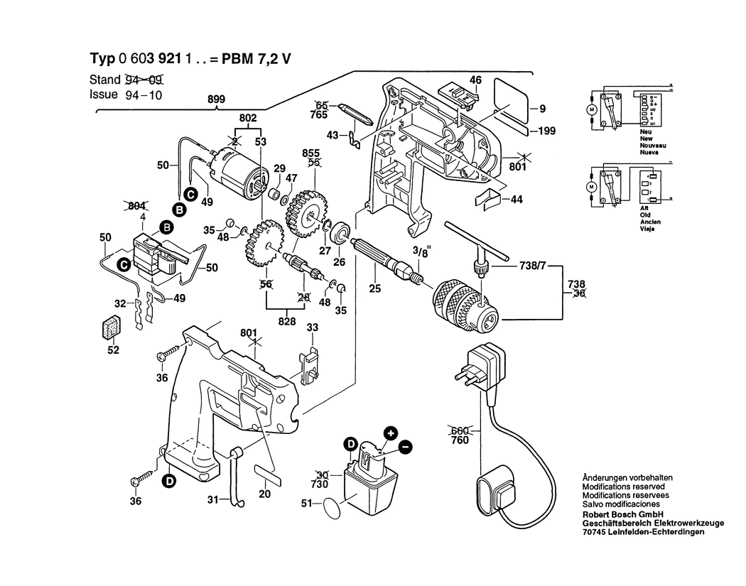 Bosch PBM 7.2 V / 0603921103 / EU 7.2 Volt Spare Parts