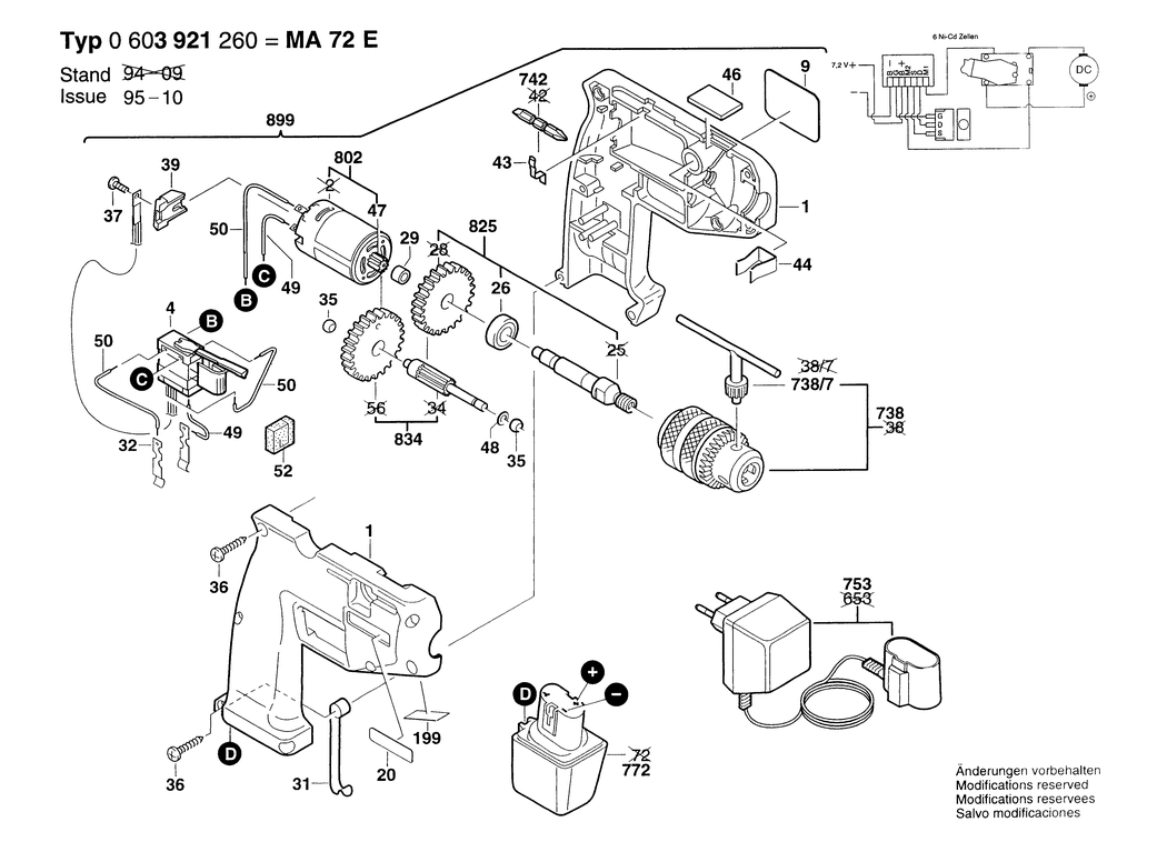 Bosch MA 72 E / 0603921260 / CH 7.2 Volt Spare Parts