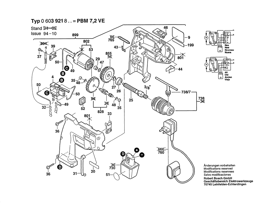 Bosch PBM 7.2 VE / 0603921803 / EU 7.2 Volt Spare Parts