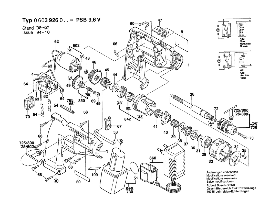 Bosch PSB 9.6 V / 0603926003 / EU 9.6 Volt Spare Parts