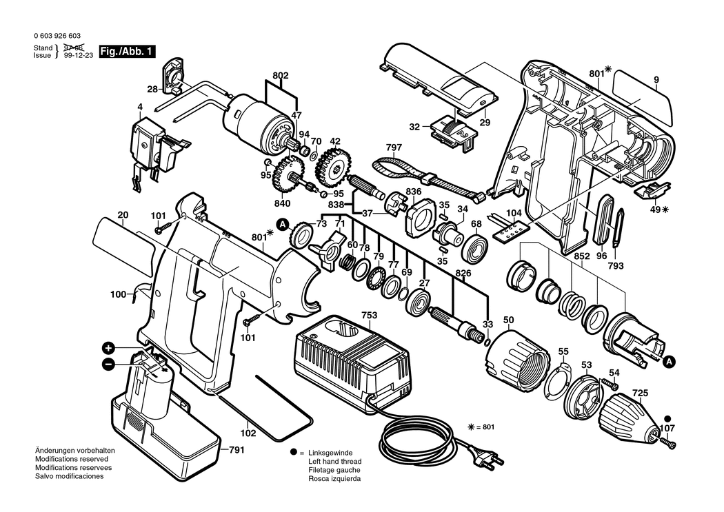 Bosch PSB 9.6 VES-2 / 0603926627 / EU 9.6 Volt Spare Parts