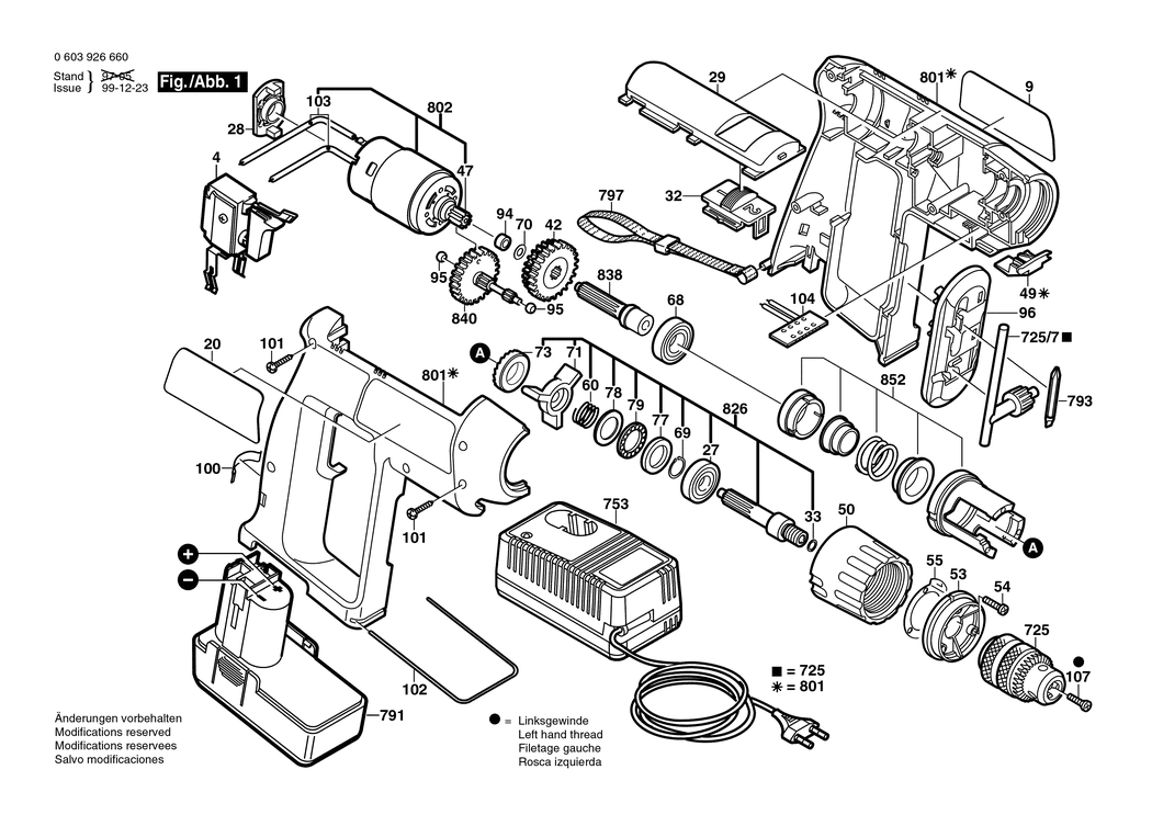 Bosch PSB 9.6 VE-2 / 0603926663 / GB 9.6 Volt Spare Parts