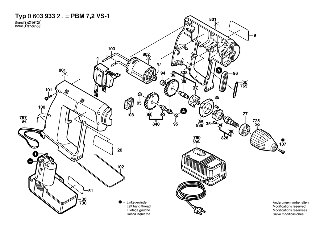 Bosch PBM 7.2 VS-1 / 0603933263 / GB 7.2 Volt Spare Parts