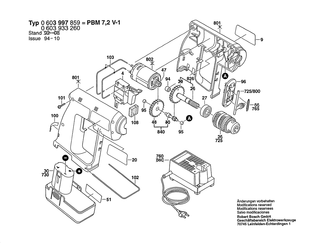 Bosch PBM 7.2 V-1 / 0603933270 / GB 7.2 Volt Spare Parts