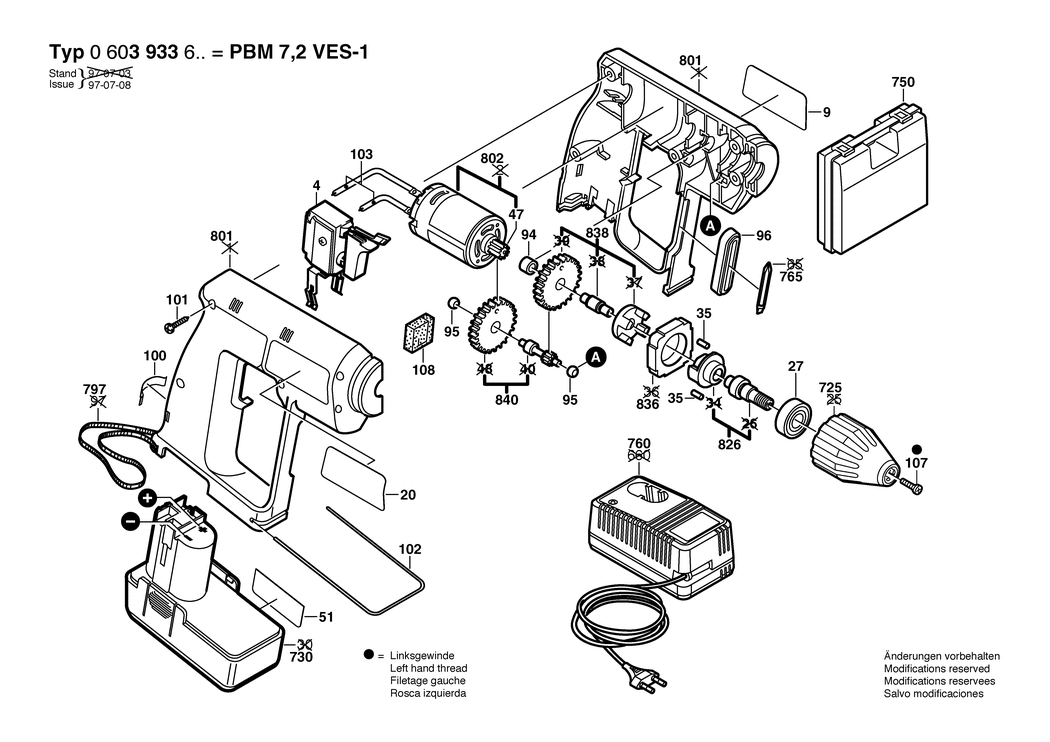 Bosch PBM 7.2 VES-1 / 0603933642 / GB 7.2 Volt Spare Parts