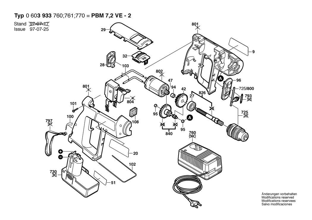 Bosch PBM 7.2 VE-2 / 0603933760 / EU 7.2 Volt Spare Parts