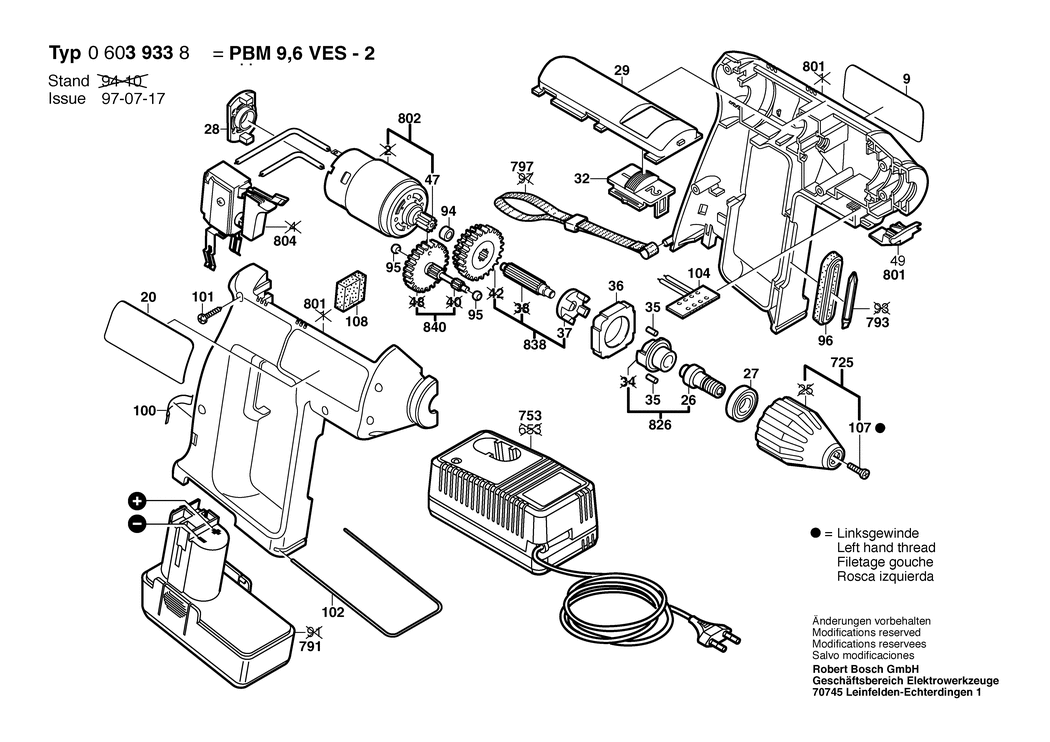 Bosch PBM 9.6 VES-2 / 0603933842 / GB 9.6 Volt Spare Parts