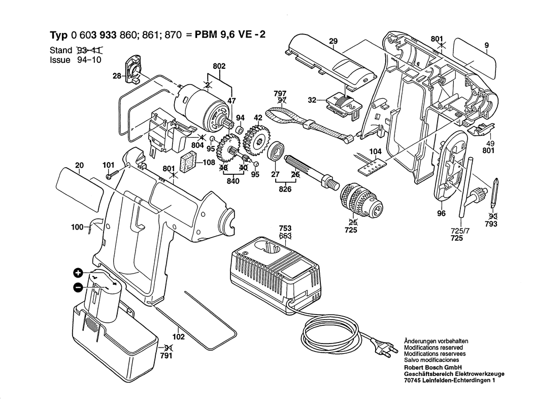 Bosch PBM 9.6 VE-2 / 0603933860 / EU 9.6 Volt Spare Parts