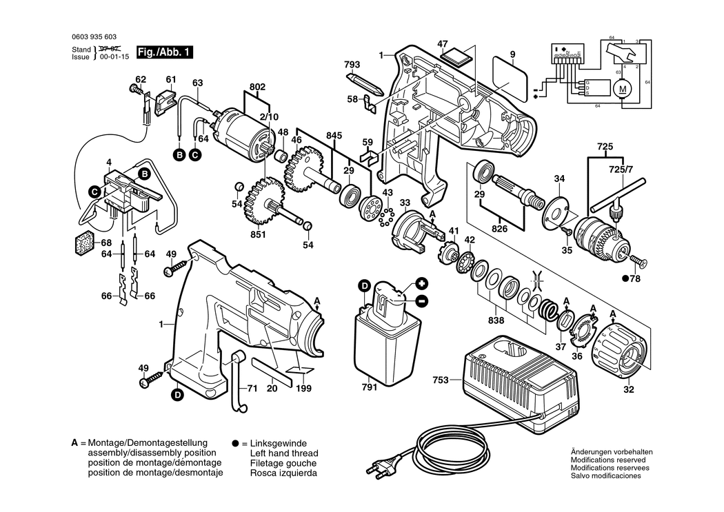 Bosch SR 9.6 E / 0603935603 / EU 9.6 Volt Spare Parts