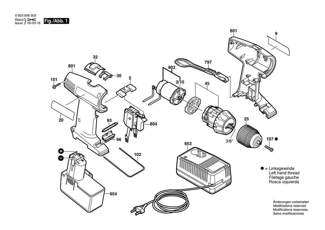 Bosch PSR 12 VES-2 / 0603936503 / EU 12 Volt Spare Parts