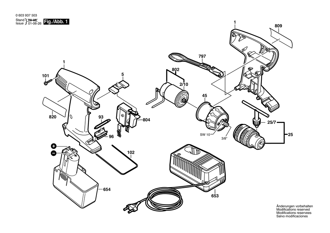 Bosch PSR 12 VE / 0603937542 / GB 12 Volt Spare Parts