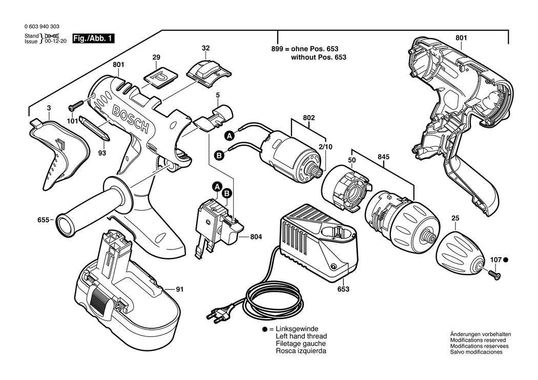 Bosch PSR 18 VE-2 / 0603940303 / EU 18 Volt Spare Parts