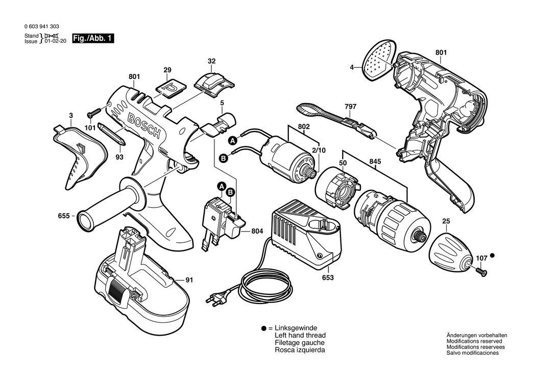 Bosch PSB 18 VE-2 / 0603941320 / EU 18 Volt Spare Parts