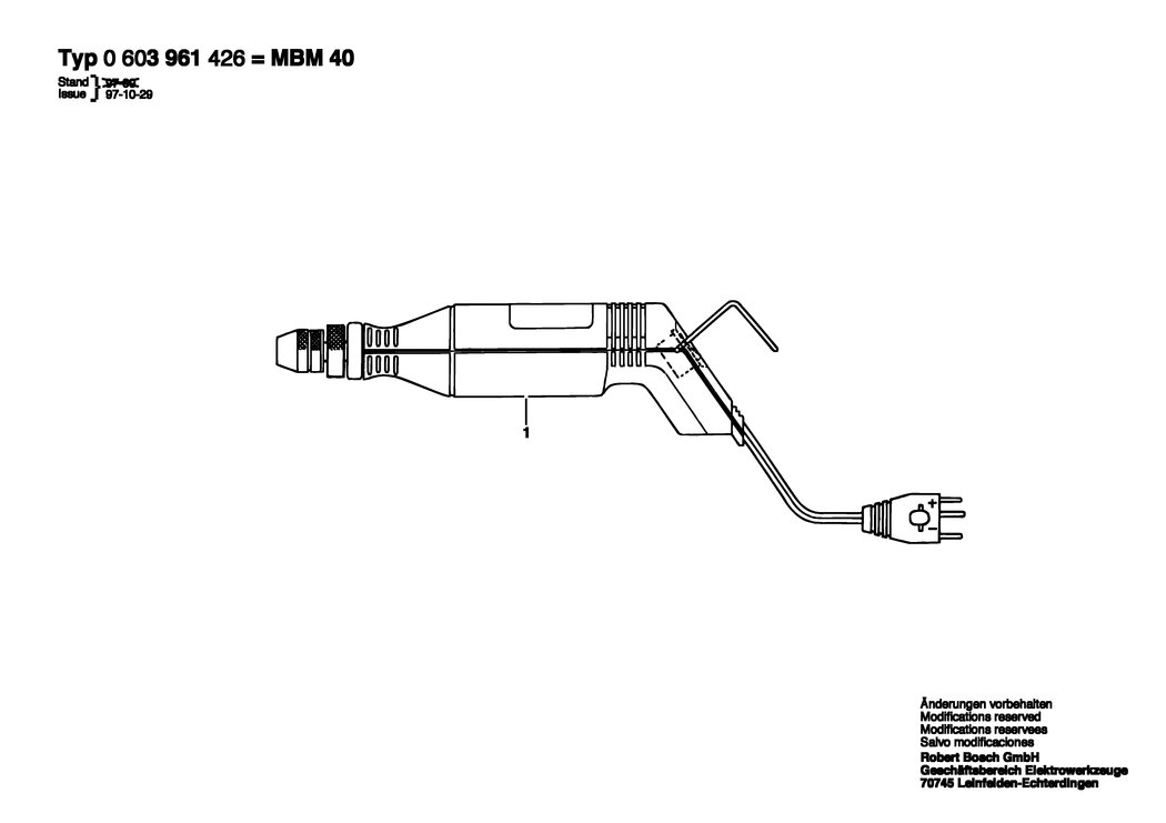 Bosch MBM 420 / 0603961203 / EU 220 Volt Spare Parts