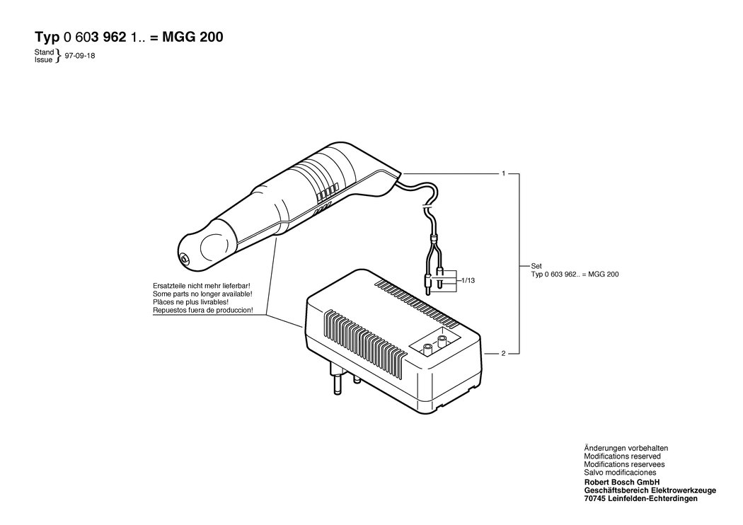 Bosch MGG 200 / 0603962103 / EU 220 Volt Spare Parts