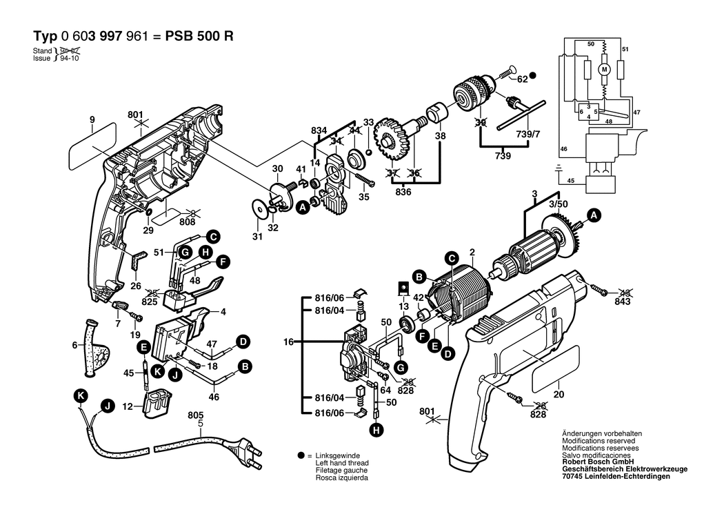 Bosch PSB 500 R / 0603997961 / EU 230 Volt Spare Parts