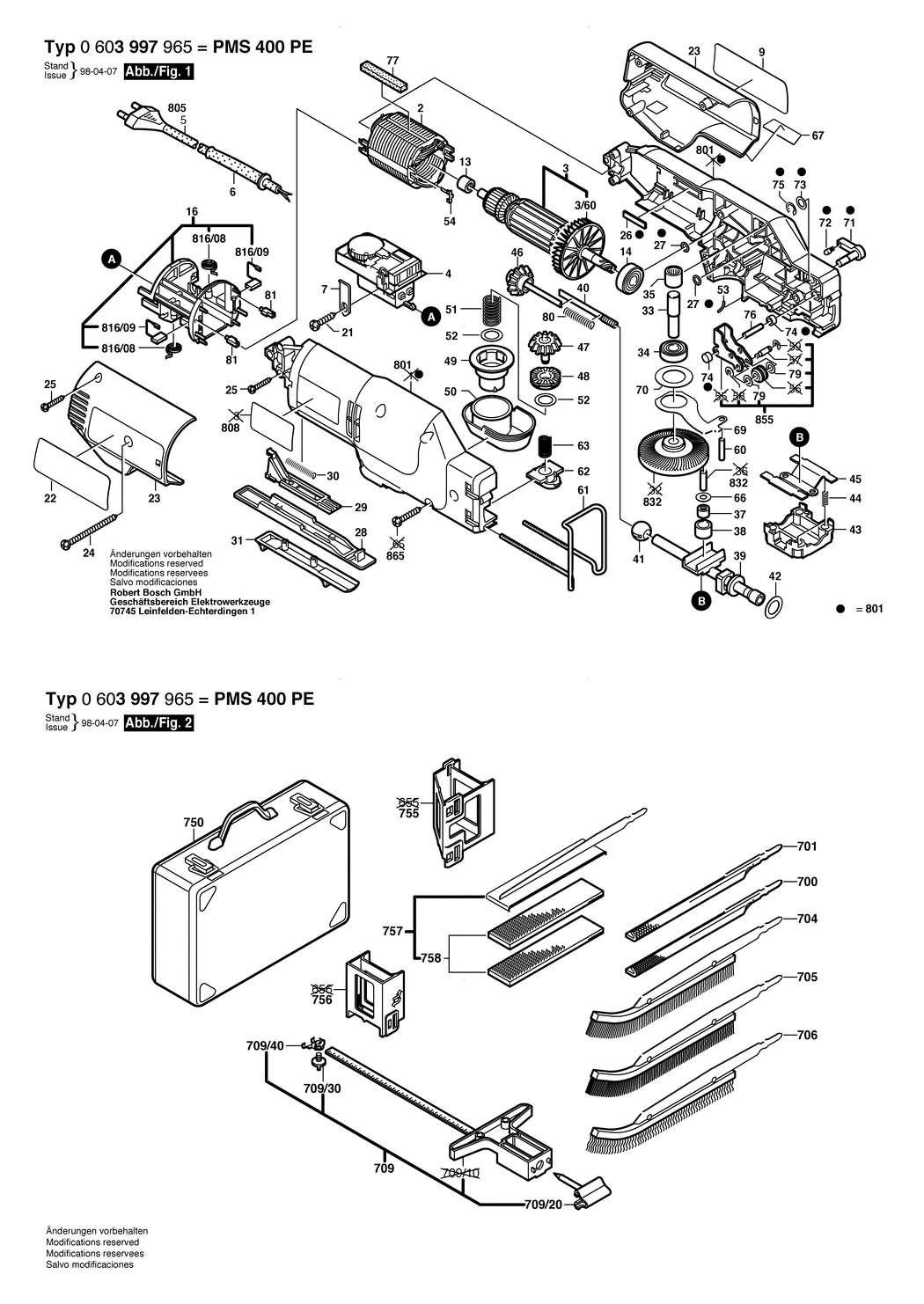 Bosch PMS 400 PE / 0603997965 / EU 230 Volt Spare Parts