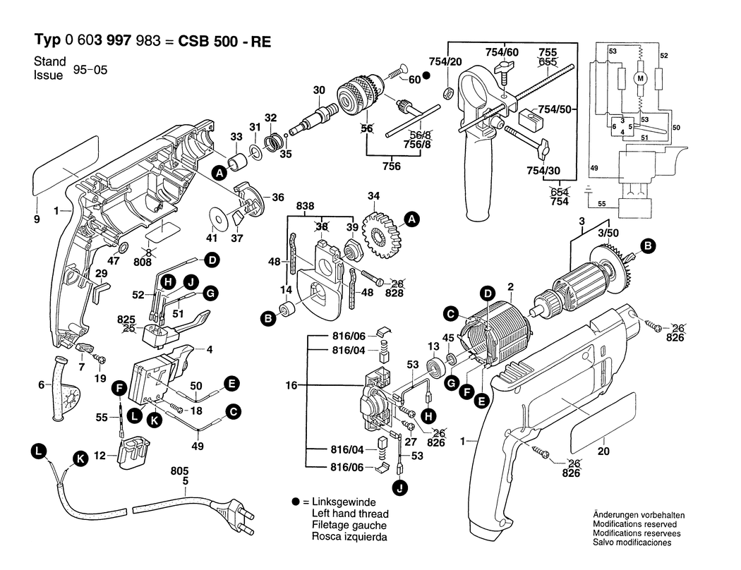 Bosch CSB 570 RE / 0603997983 / CH 230 Volt Spare Parts