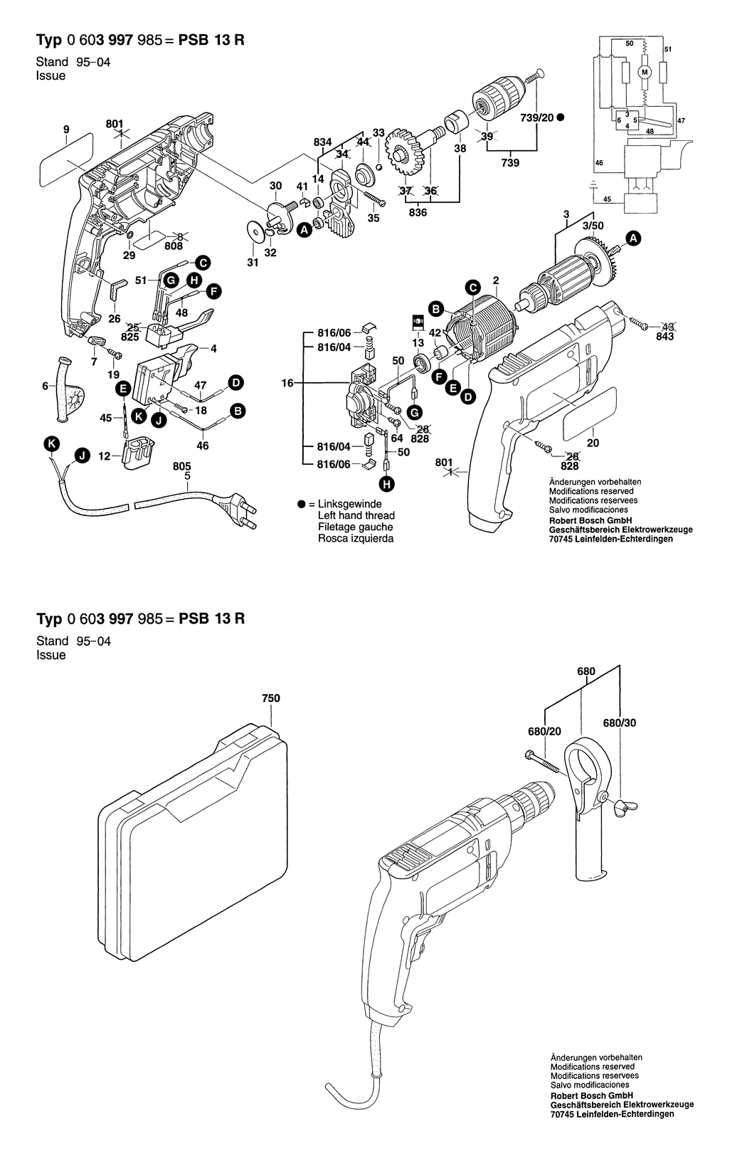 Bosch PSB 13 R / 0603997985 / EU 230 Volt Spare Parts