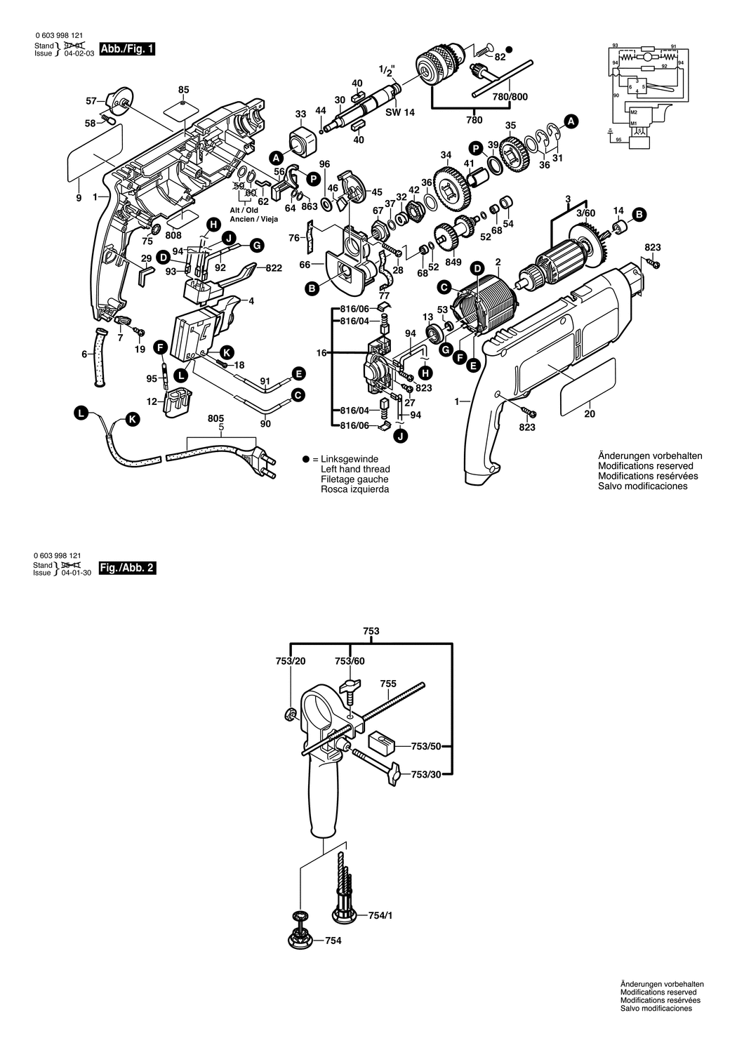 Bosch CSB 6-20 RE / 0603998122 / NL 230 Volt Spare Parts