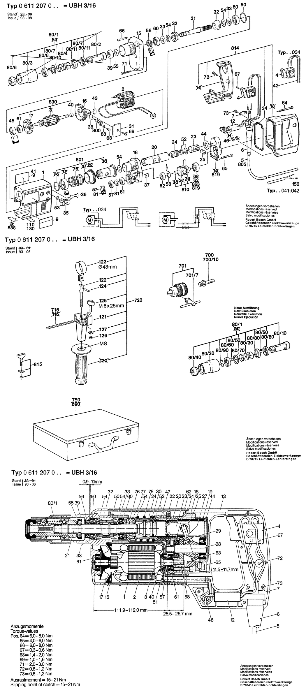 Bosch UBH 3/16 / 0611207032 / CH 220 Volt Spare Parts