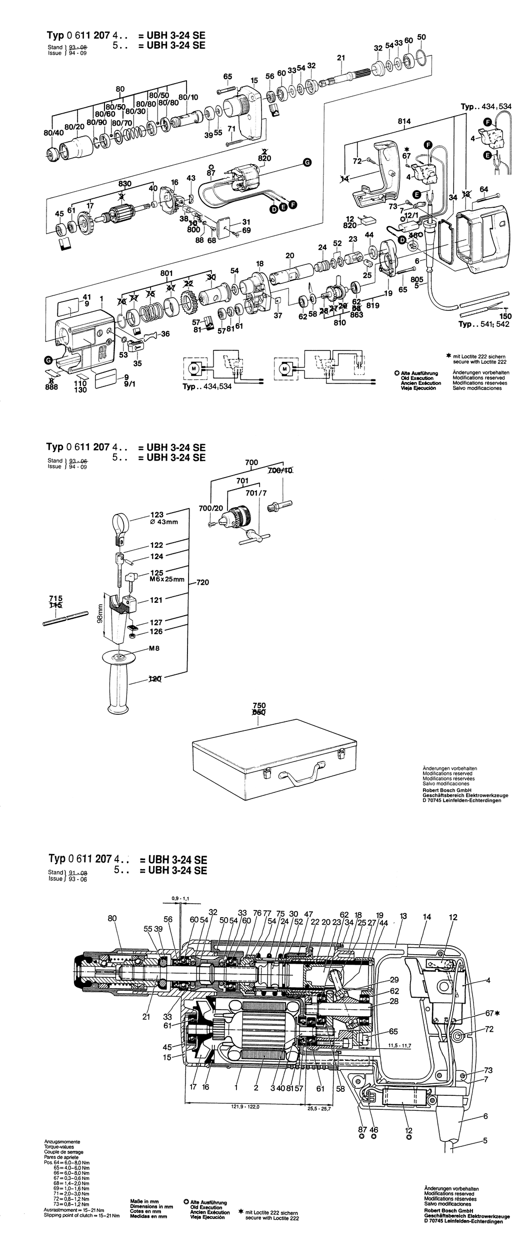 Bosch UBH 3-24 SE / 0611207432 / CH 220 Volt Spare Parts