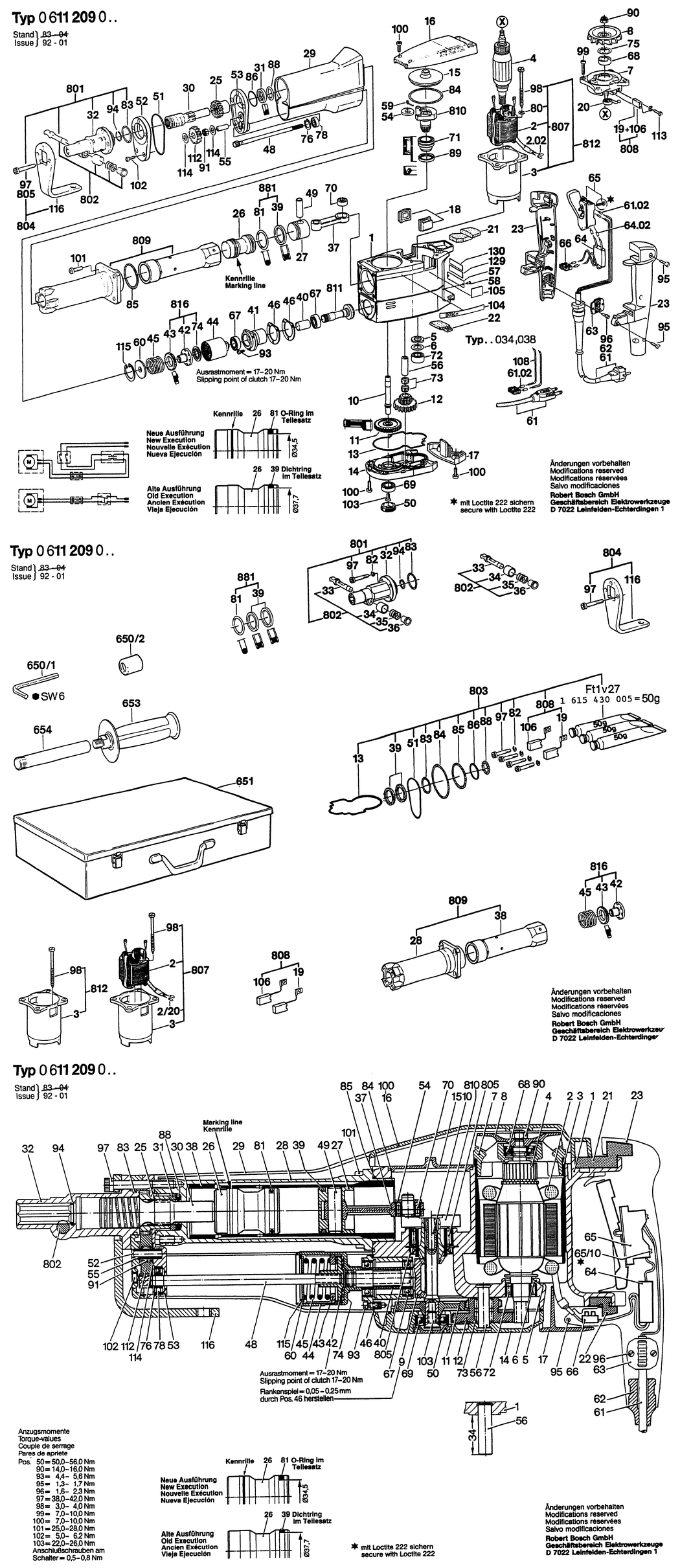 Bosch UBH 12/50 / 0611209032 / CH 220 Volt Spare Parts